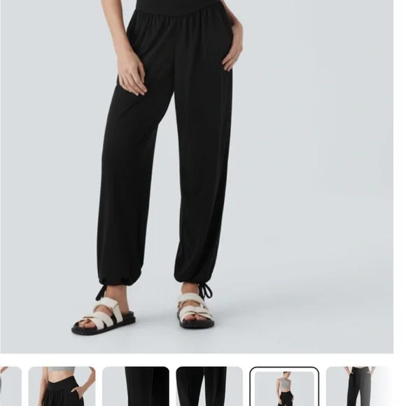 NWT HALARA Black Crossover High Waisted Pocket Drawstring Casual Joggers - Picture 7 of 11